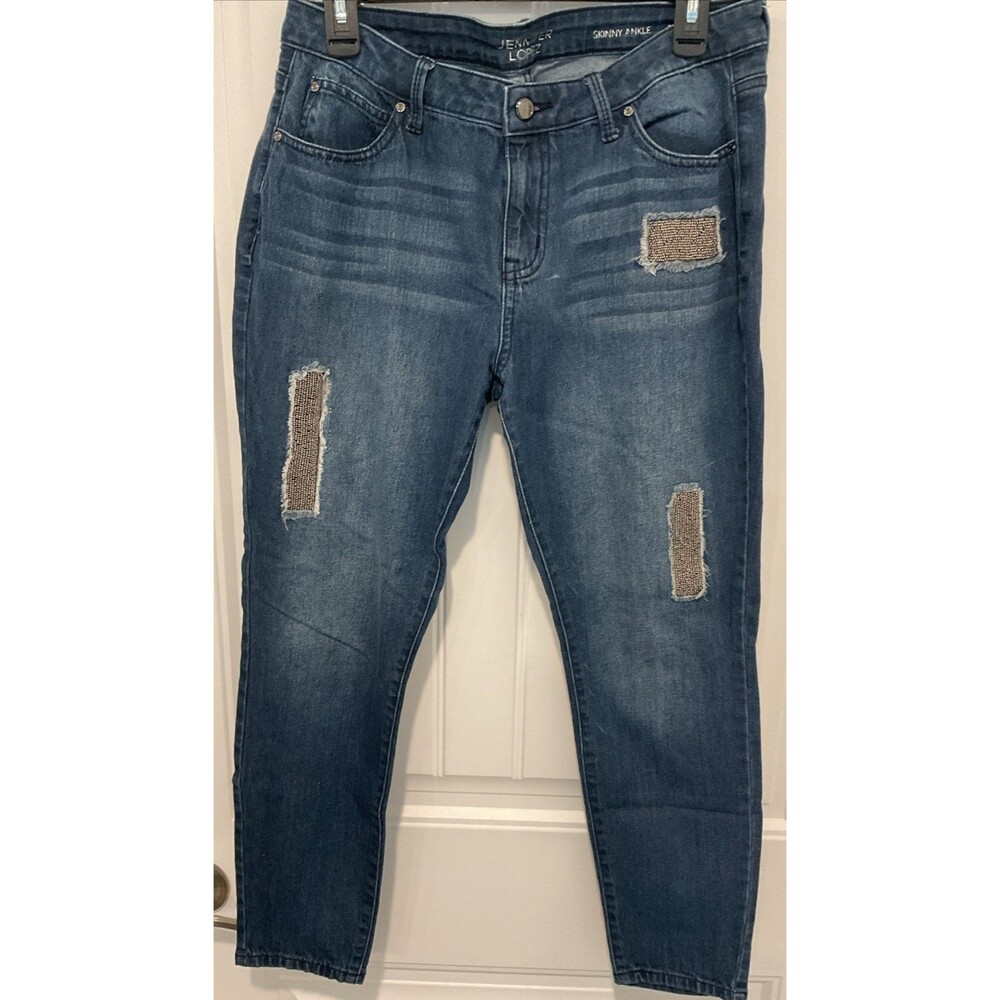 EUC Jennifer Lopez Skinny Ankle Stretch Embellished Jeans Women’s 10 Dark Wash